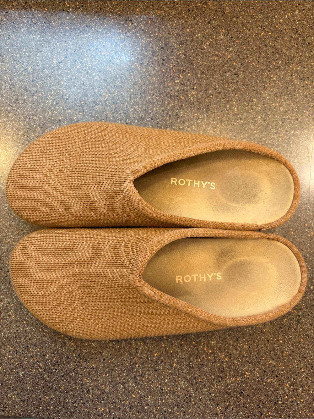 Rothy's Knit Slip-On Mules in Camel Brown